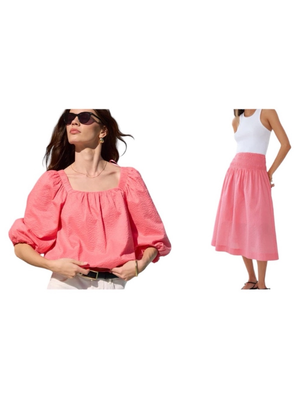 AYR Midi Basque Waist Skirt Set Puff Sleeve Top midsummer Preppy Coastal NEW